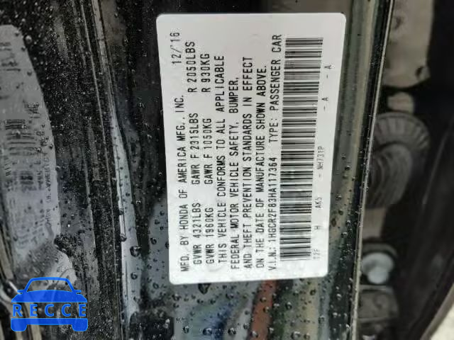 2017 HONDA ACCORD EXL 1HGCR2F83HA117364 image 9