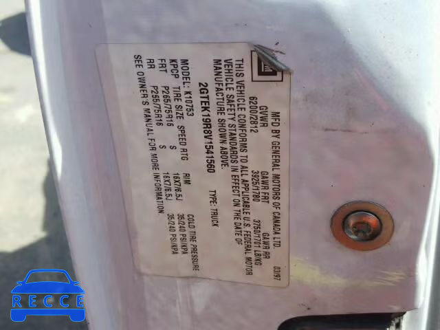 1997 GMC SIERRA K15 2GTEK19R8V1541560 image 9
