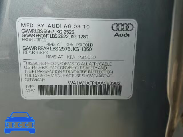 2010 AUDI Q5 PRESTIG WA1WKAFP4AA093982 image 9