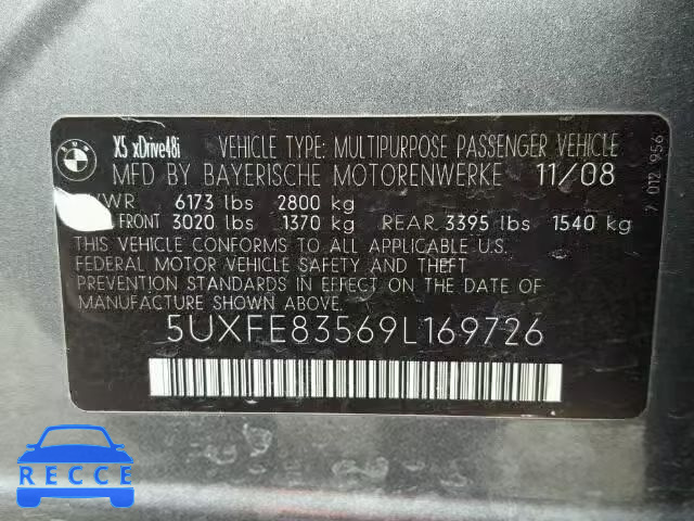 2009 BMW X5 XDRIVE4 5UXFE83569L169726 image 9