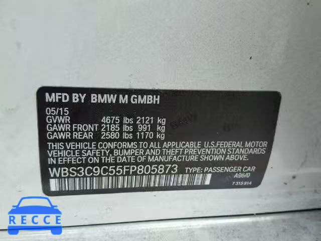 2015 BMW M3 WBS3C9C55FP805873 image 9