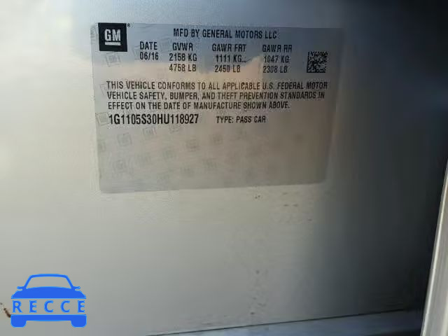 2017 CHEVROLET IMPALA LT 1G1105S30HU118927 image 9