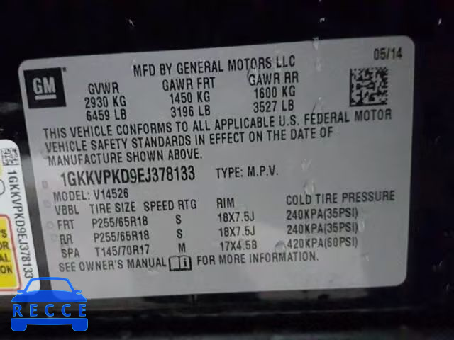 2014 GMC ACADIA SLE 1GKKVPKD9EJ378133 image 9