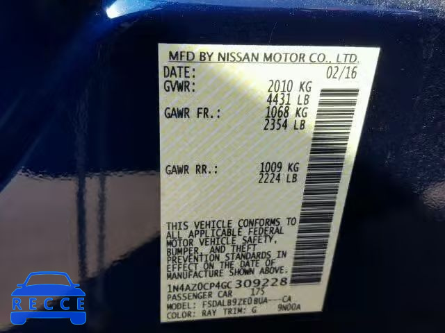 2016 NISSAN LEAF 1N4AZ0CP4GC309228 image 9