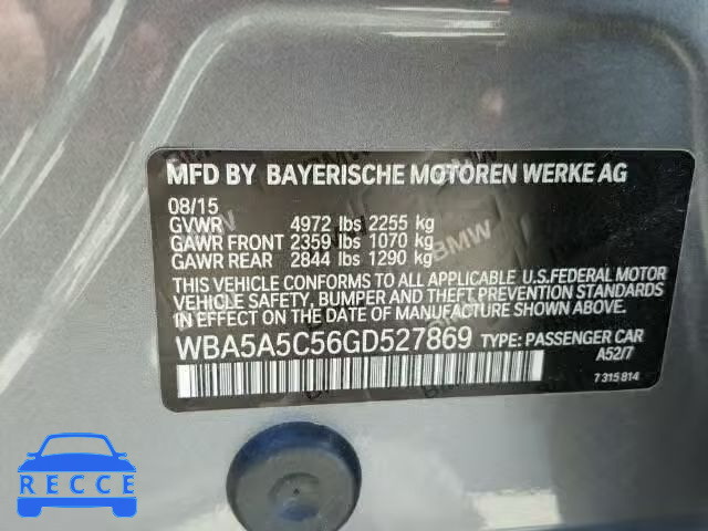2016 BMW 528I WBA5A5C56GD527869 зображення 9
