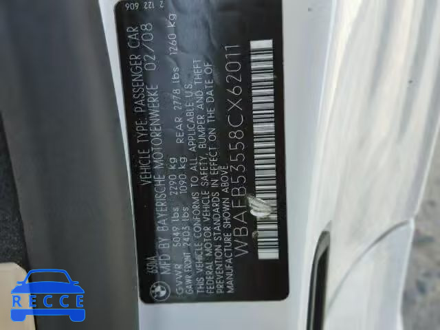2008 BMW 650I WBAEB53558CX62011 image 9