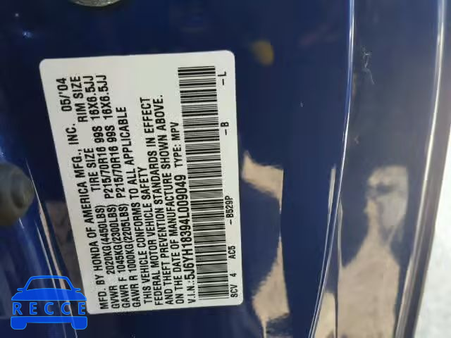 2004 HONDA ELEMENT LX 5J6YH18394L009049 image 9