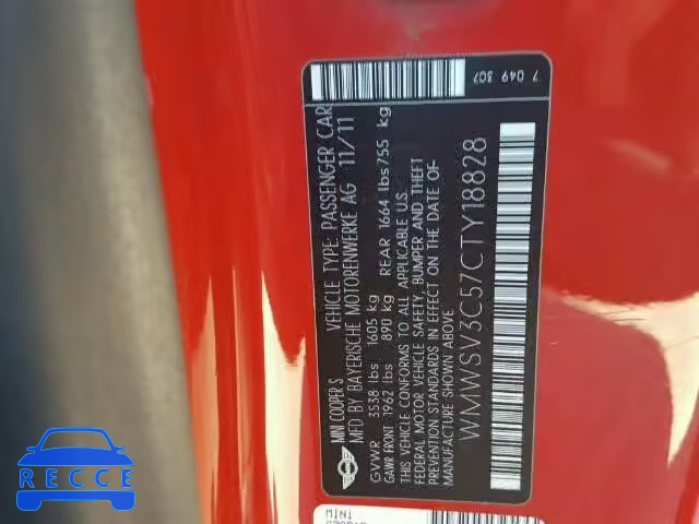 2012 MINI COOPER S WMWSV3C57CTY18828 image 9