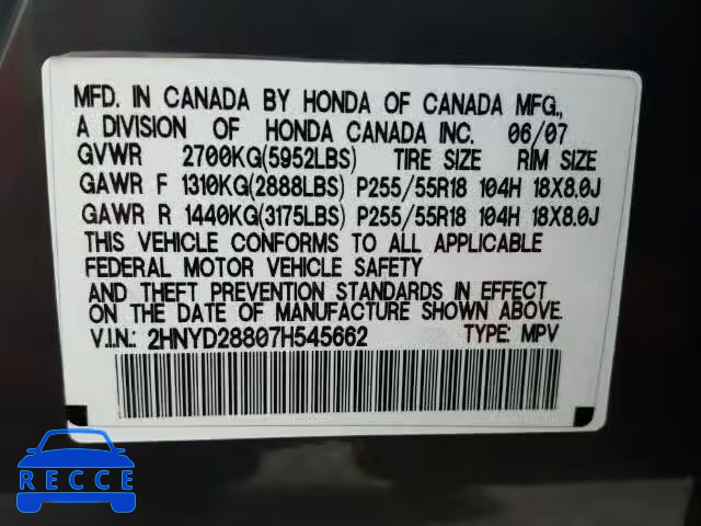 2007 ACURA MDX SPORT 2HNYD28807H545662 image 9