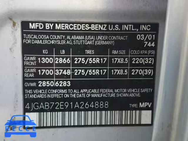 2001 MERCEDES-BENZ ML430 4JGAB72E91A264888 image 9