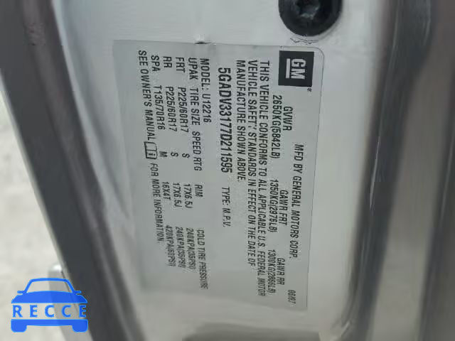 2007 BUICK TERRAZA CX 5GADV33177D211595 image 9