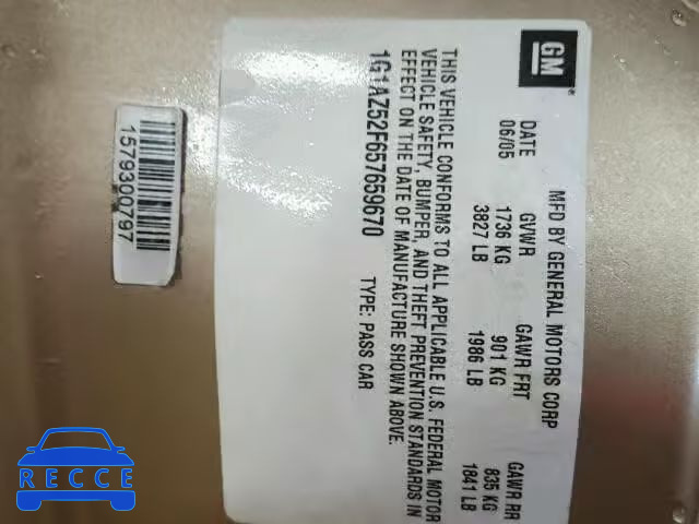 2005 CHEVROLET COBALT LT 1G1AZ52F657659670 image 9
