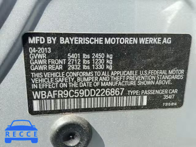 2013 BMW 550I WBAFR9C59DD226867 зображення 9