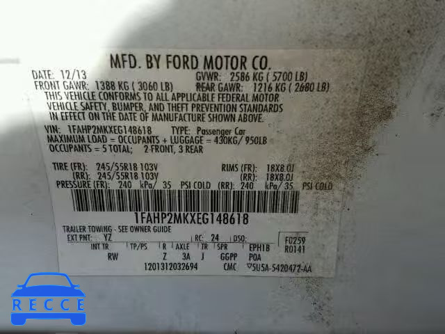 2014 FORD TAURUS INT 1FAHP2MKXEG148618 image 9