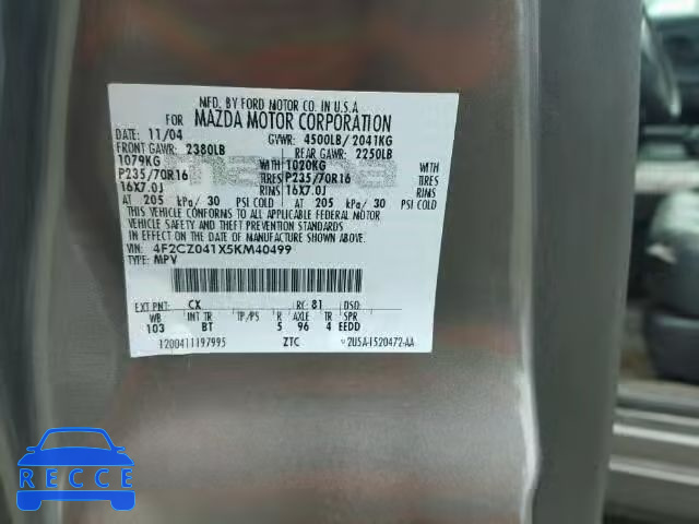 2005 MAZDA TRIBUTE S 4F2CZ041X5KM40499 image 9