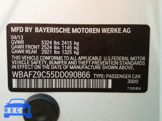 2013 BMW 535I HYBRI WBAFZ9C55DD090866 зображення 9