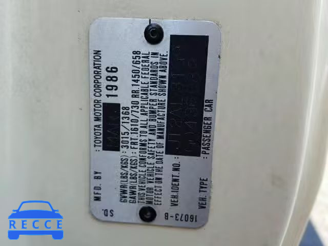 1986 TOYOTA TERCEL JT2AL31G9G0436082 зображення 9