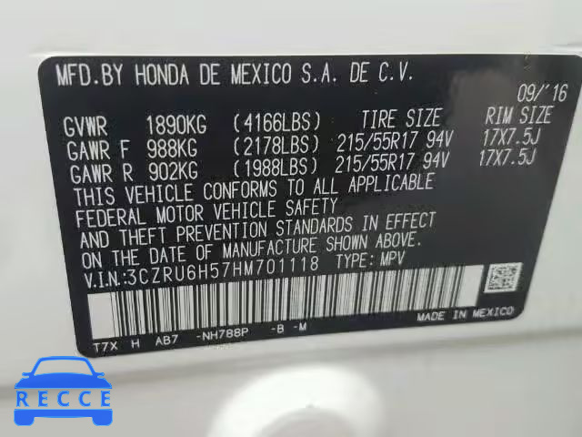 2017 HONDA HR-V EX 3CZRU6H57HM701118 image 9