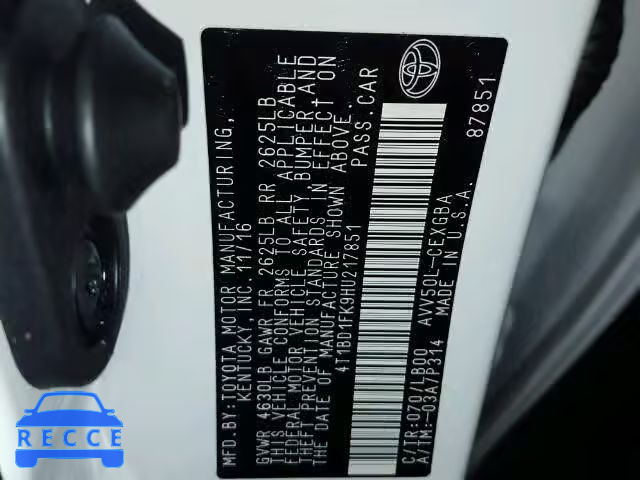 2017 TOYOTA CAMRY HYBR 4T1BD1FK9HU217851 image 9