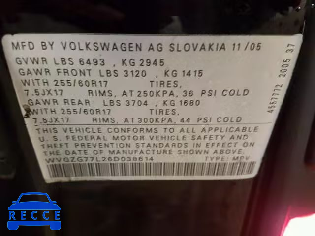 2006 VOLKSWAGEN TOUAREG 3. WVGZG77L26D038614 image 9