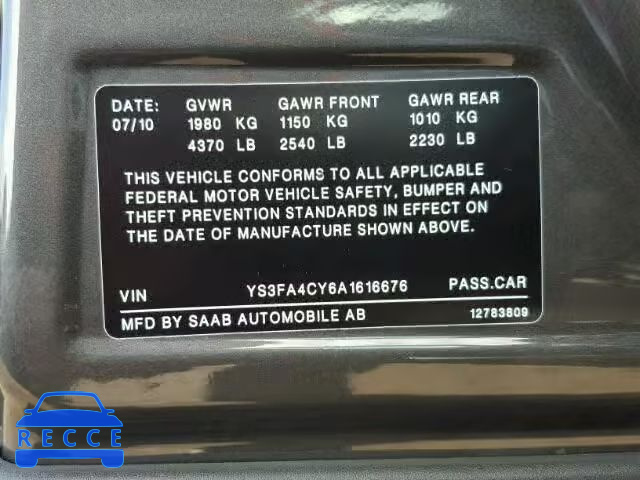 2010 SAAB 9-3 2.0T YS3FA4CY6A1616676 image 9