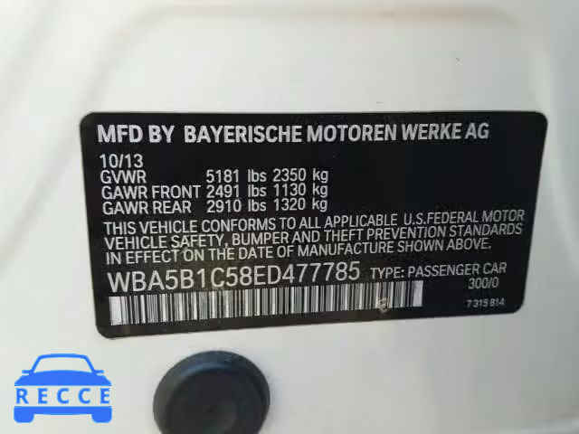 2014 BMW 535I WBA5B1C58ED477785 зображення 9