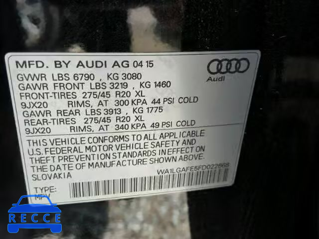 2015 AUDI Q7 PREMIUM WA1LGAFE5FD022668 зображення 9