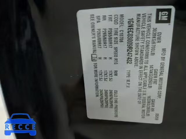 2009 CHEVROLET TAHOE C150 1GNEC03009R247432 image 9