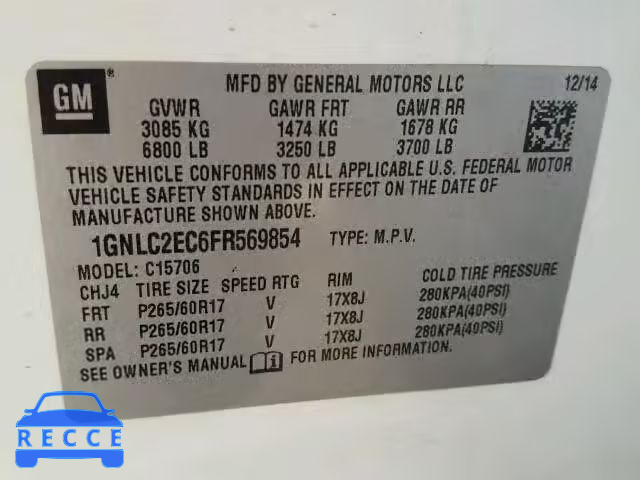 2015 CHEVROLET TAHOE C150 1GNLC2EC6FR569854 image 9