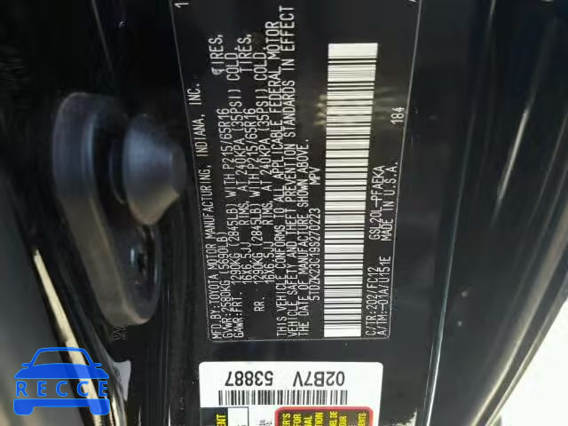 2009 TOYOTA SIENNA 5TDZK23C19S270223 image 9