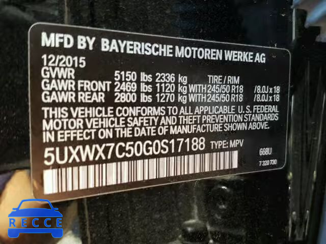2016 BMW X3 XDRIVE3 5UXWX7C50G0S17188 image 9
