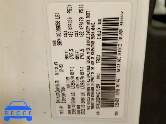 2004 DODGE RAM 2500 S 3D7KU26DX4G171994 image 9