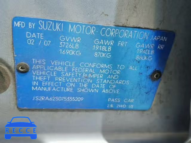 2007 SUZUKI AERIO JS2RA62S075355209 image 9
