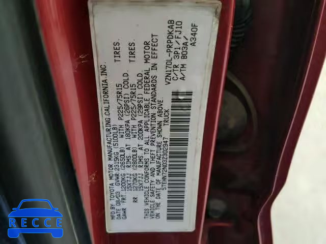2003 TOYOTA TACOMA DOU 5TEHN72N03Z302947 image 9