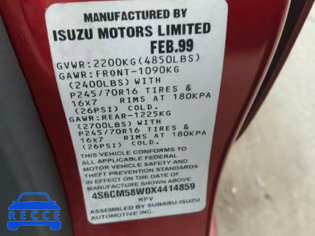 1999 HONDA PASSPORT E 4S6CM58W0X4414859 image 9