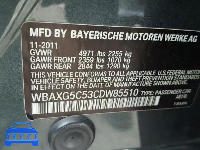 2012 BMW 528I WBAXG5C53CDW85510 зображення 9