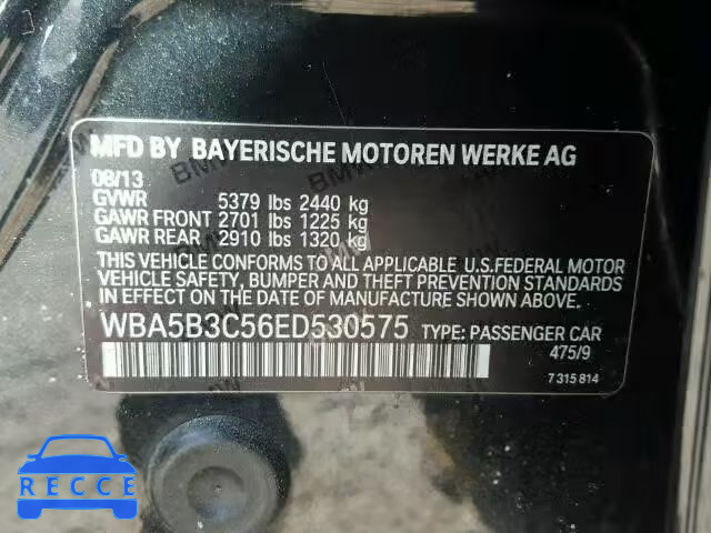 2014 BMW 535XI WBA5B3C56ED530575 зображення 9