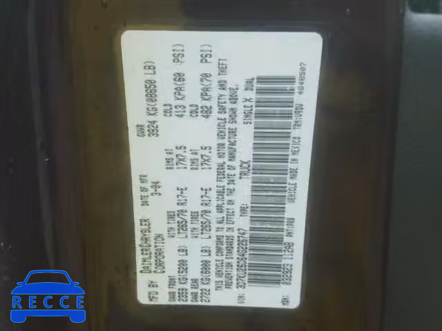 2004 DODGE RAM 2500 S 3D7KU26D64G226747 image 9