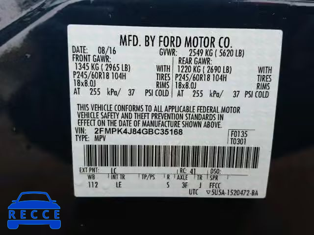 2016 FORD EDGE SEL A 2FMPK4J84GBC35168 image 9