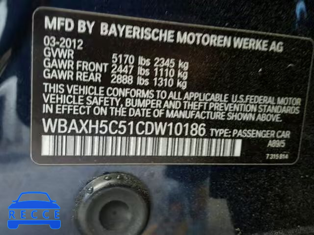 2012 BMW 528XI WBAXH5C51CDW10186 image 9