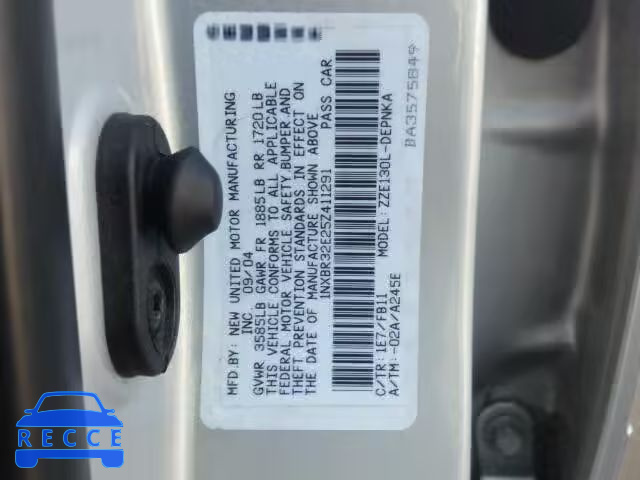 2005 TOYOTA COROLLA 1NXBR32E25Z411291 image 9