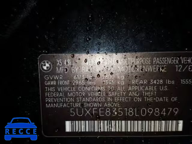 2008 BMW X5 4.8I 5UXFE83518L098479 image 9