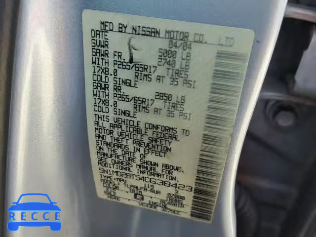 2004 NISSAN XTERRA SE 5N1MD28T54C638423 image 9