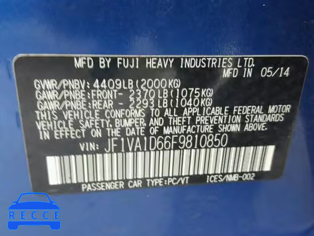 2015 SUBARU WRX PREMIU JF1VA1D66F9810850 image 9