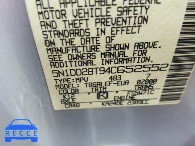 2004 NISSAN XTERRA XE 5N1DD28T94C652552 image 9