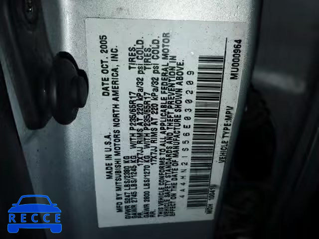 2006 MITSUBISHI ENDEAVOR L 4A4MN21S56E030209 зображення 9