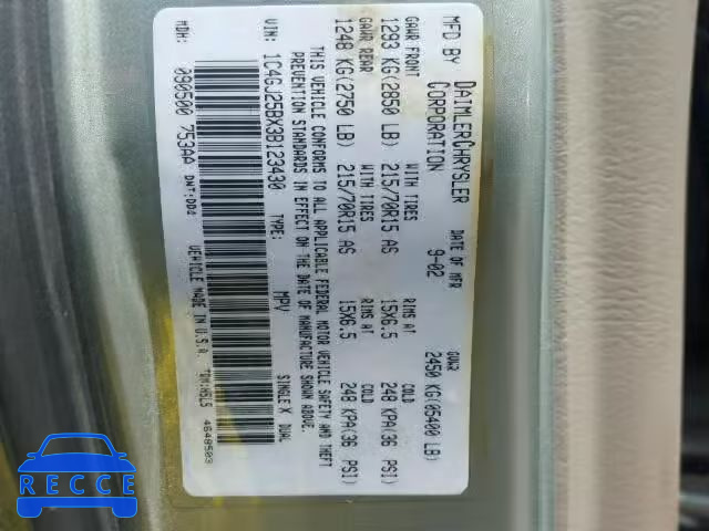 2003 CHRYSLER VOYAGER 1C4GJ25BX3B123430 image 9