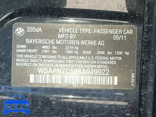 2011 BMW 335D WBAPN7C58BA949922 зображення 9