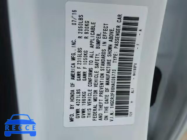 2017 HONDA ACCORD EXL 1HGCR2F96HA006770 image 9