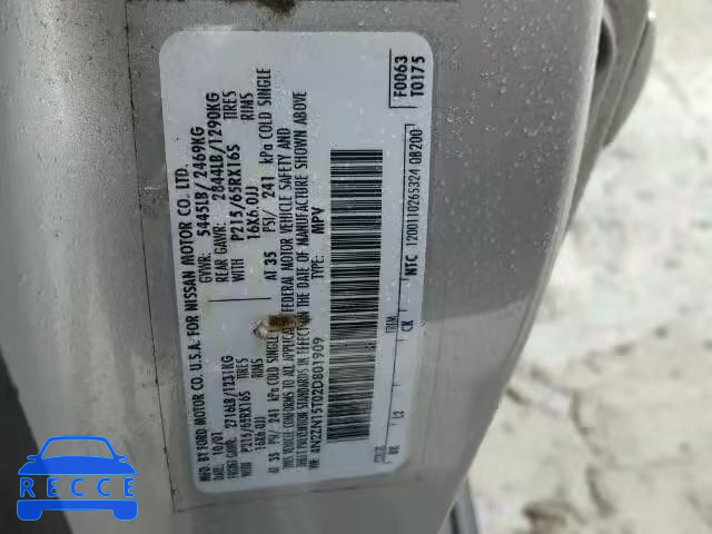 2002 NISSAN QUEST GXE 4N2ZN15T02D801909 image 9